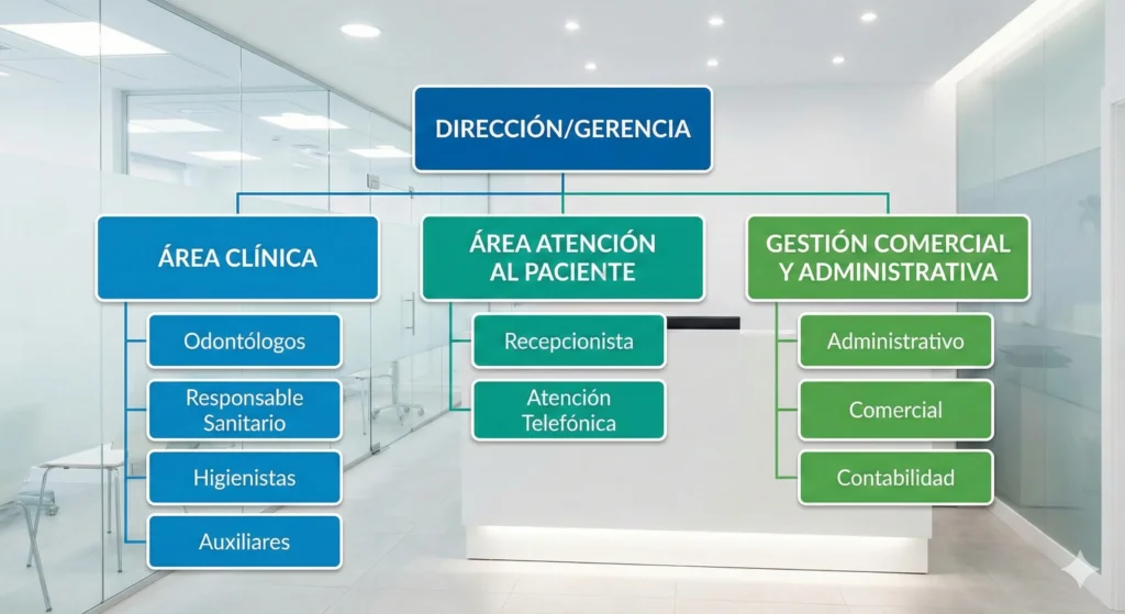 Organigrama tipo funcional para clínicas que crecen.