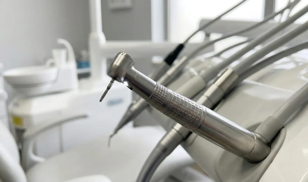 instrumental rotatorio dental turbina central en un consultorio dental