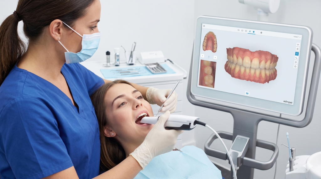 El escáner intraoral captura la boca del paciente, eliminando las molestas impresiones de silicona y alginato.
