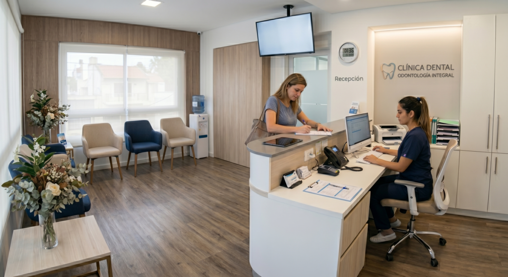 mobiliario completo de recepción de una clinica dental